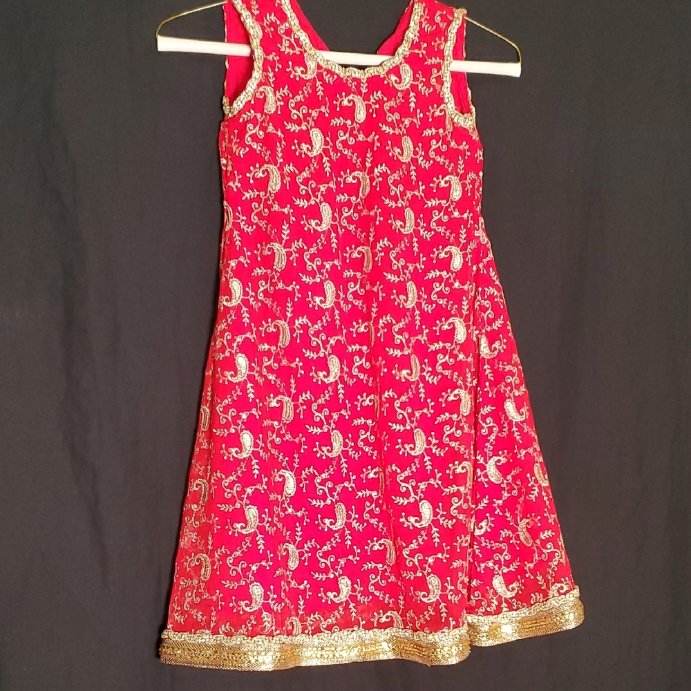 Red and Gold Sleeveless Dress